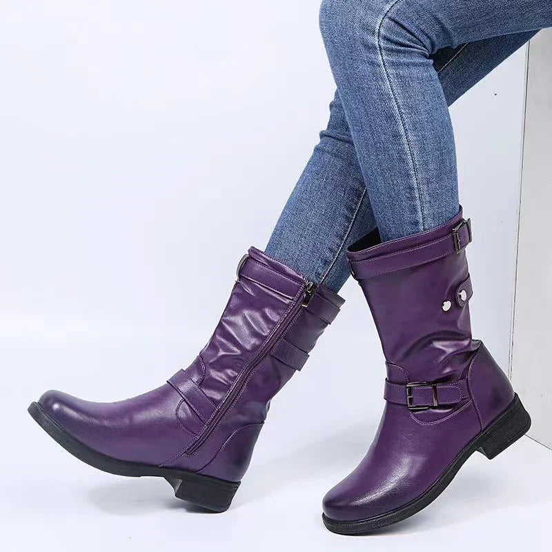 Boots for Women | Flat Heel Buckle Strap