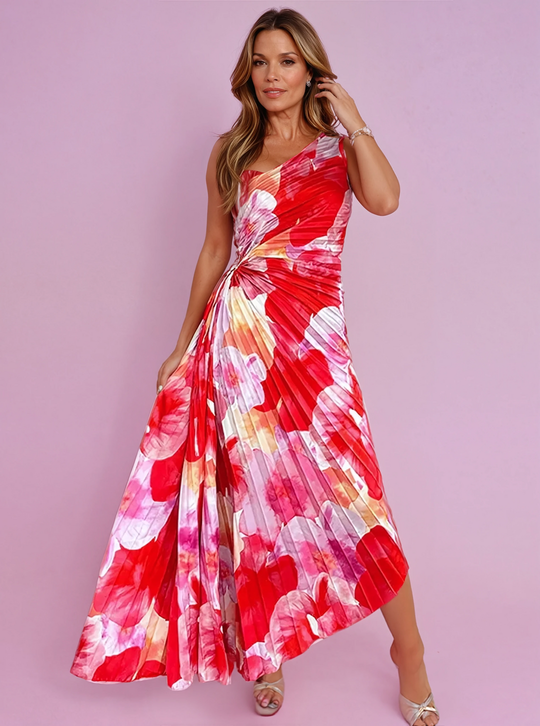 Women's Wedding Guest Maxi Dress | Floral Pleated