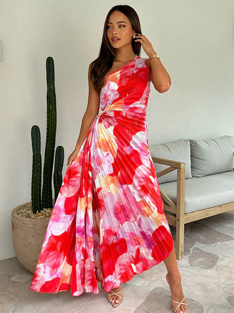 Women's Wedding Guest Maxi Dress | Floral Pleated