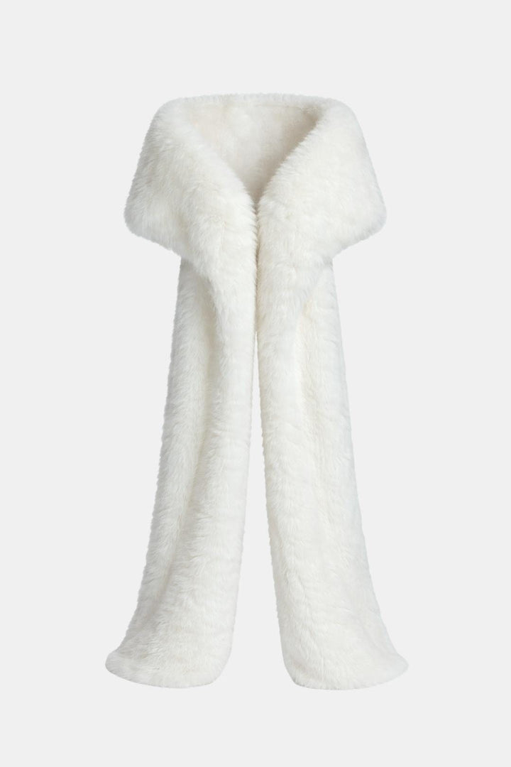 Women's floor-length faux fur shawl with wide collar and open front