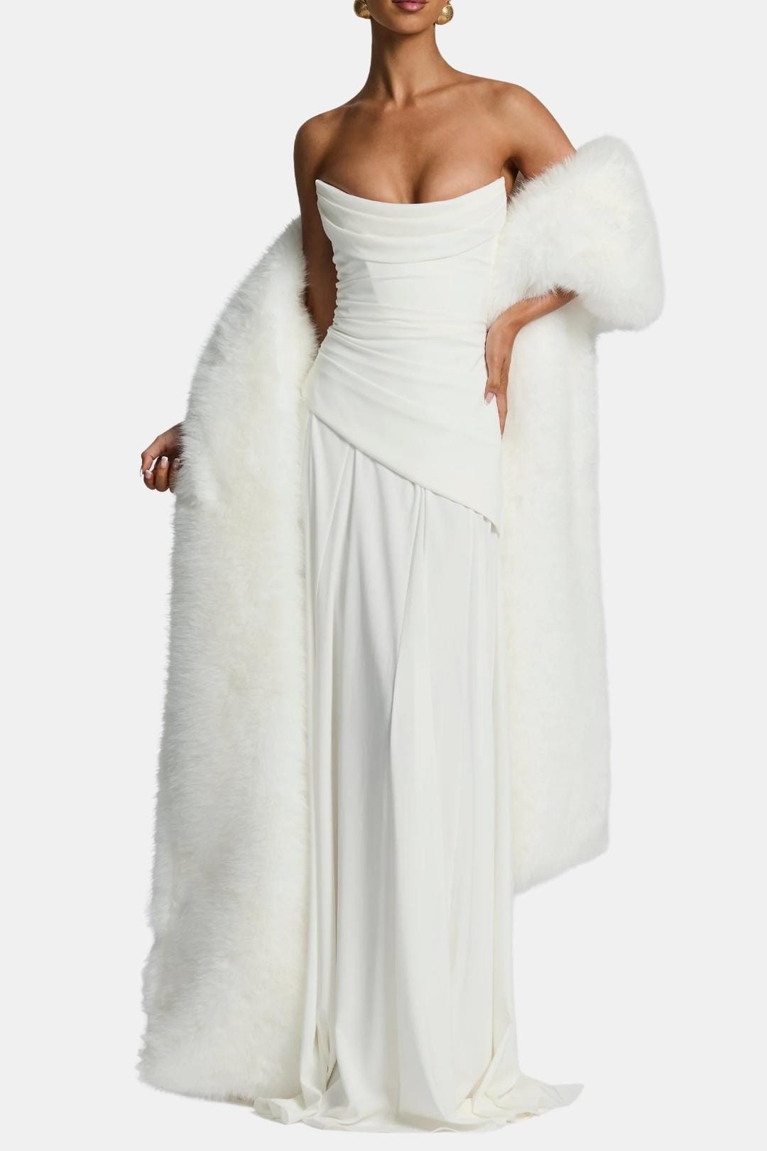 Women's floor-length faux fur shawl with wide collar and open front
