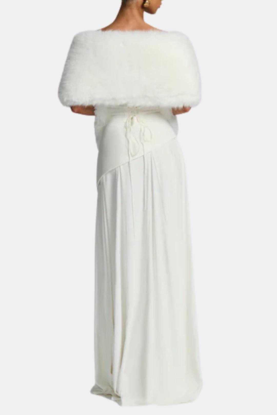 Women's floor-length faux fur shawl with wide collar and open front