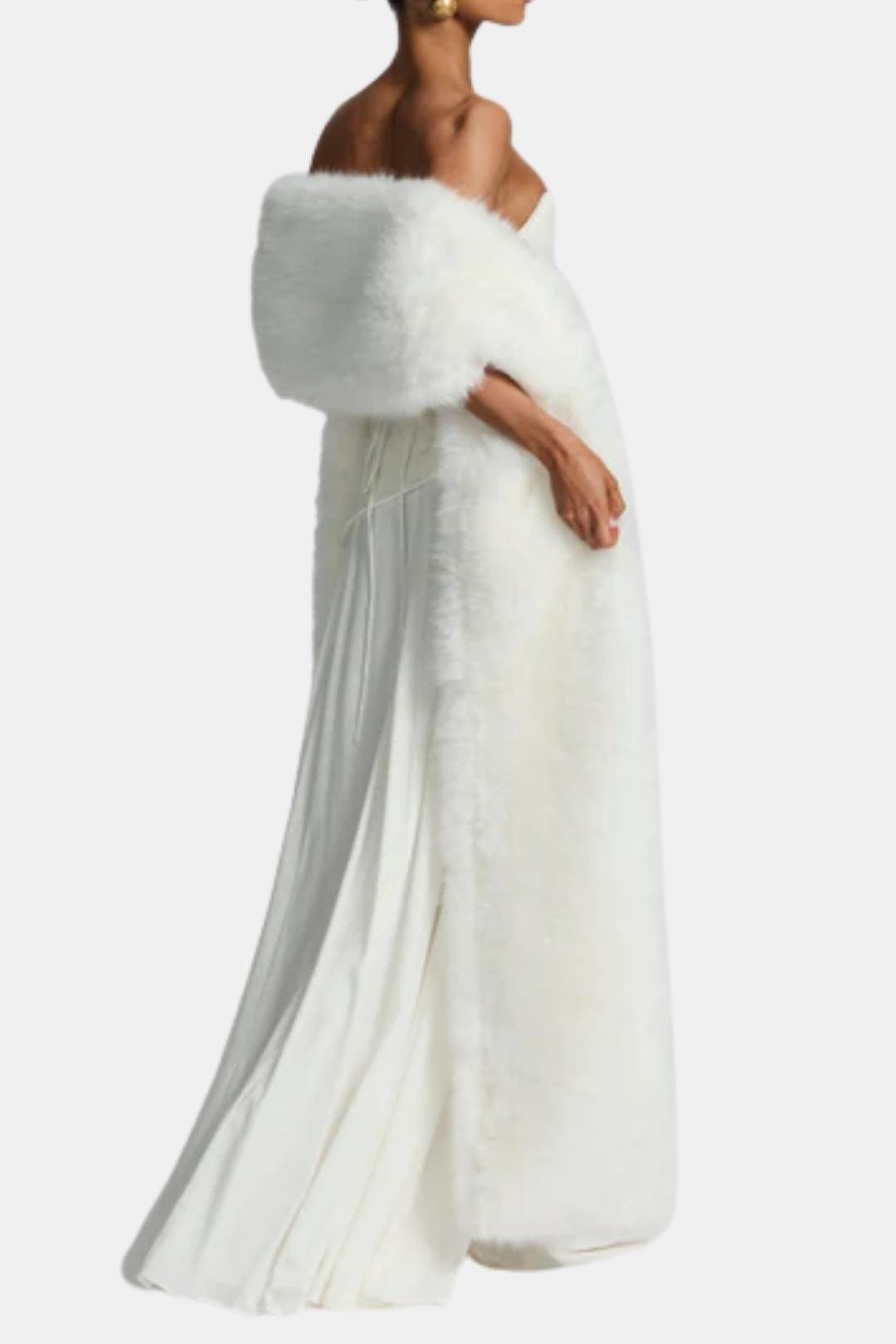 Women's floor-length faux fur shawl with wide collar and open front