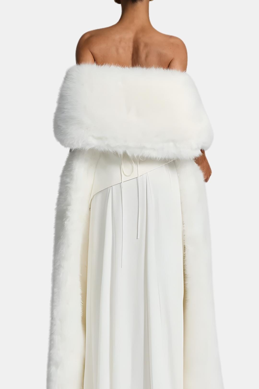 Women's floor-length faux fur shawl with wide collar and open front