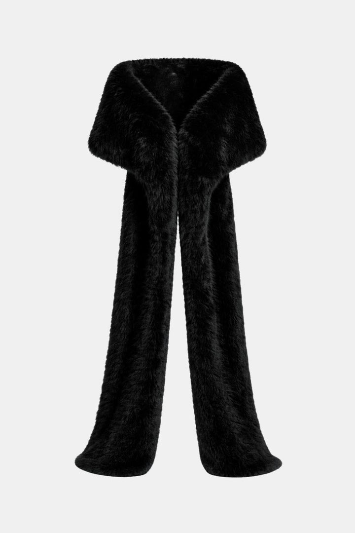 Women's floor-length faux fur shawl with wide collar and open front