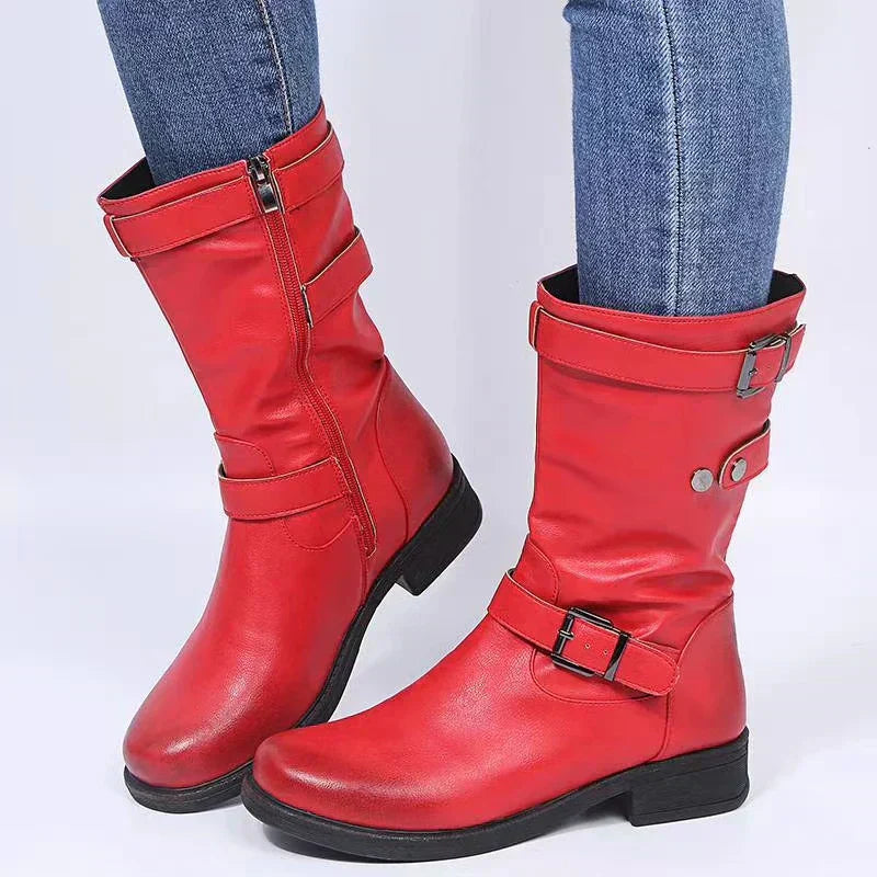 Boots for Women | Flat Heel Buckle Strap