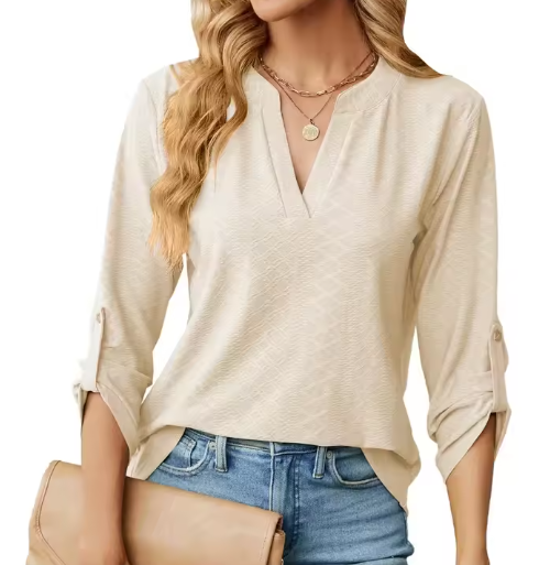 Women’s Blouse | Geometric Print Textured V-Neck