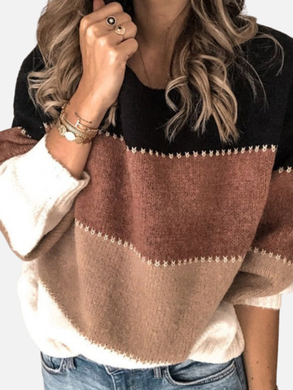 Women's striped knit sweater with crew neckline and long sleeves