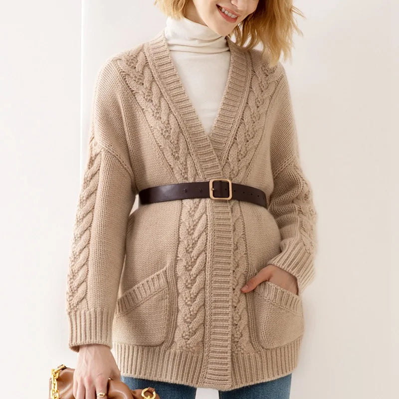 Women's Cardigan | Open-Front Cable-Knit Design