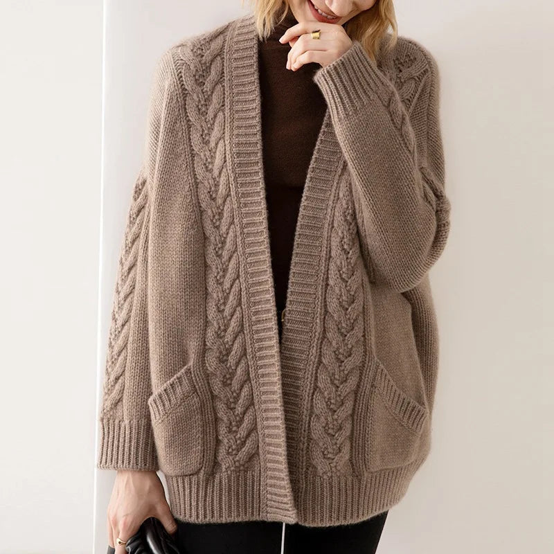 Women's Cardigan | Open-Front Cable-Knit Design