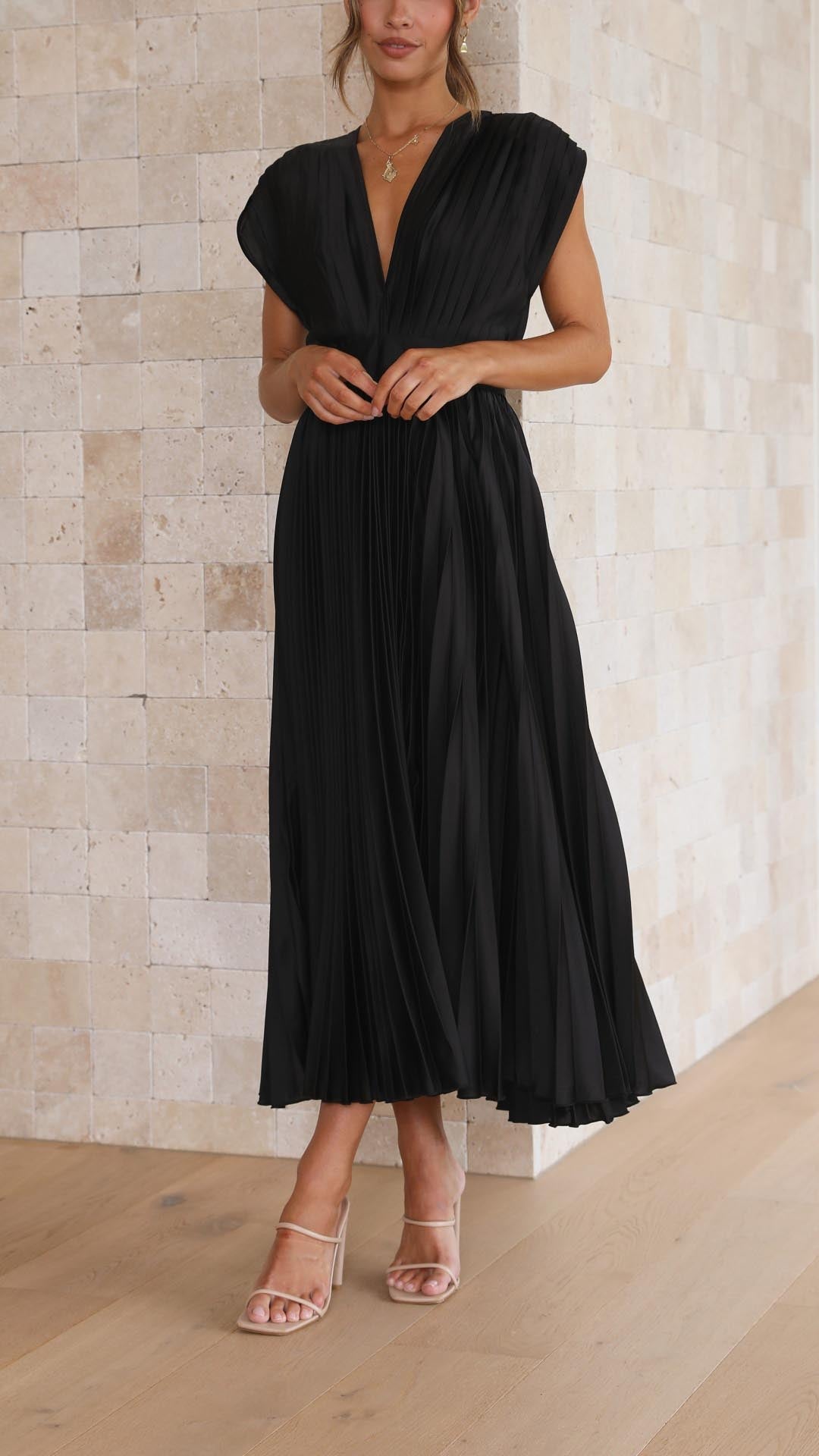 Dress For Women | V-Neck Pleated Maxi
