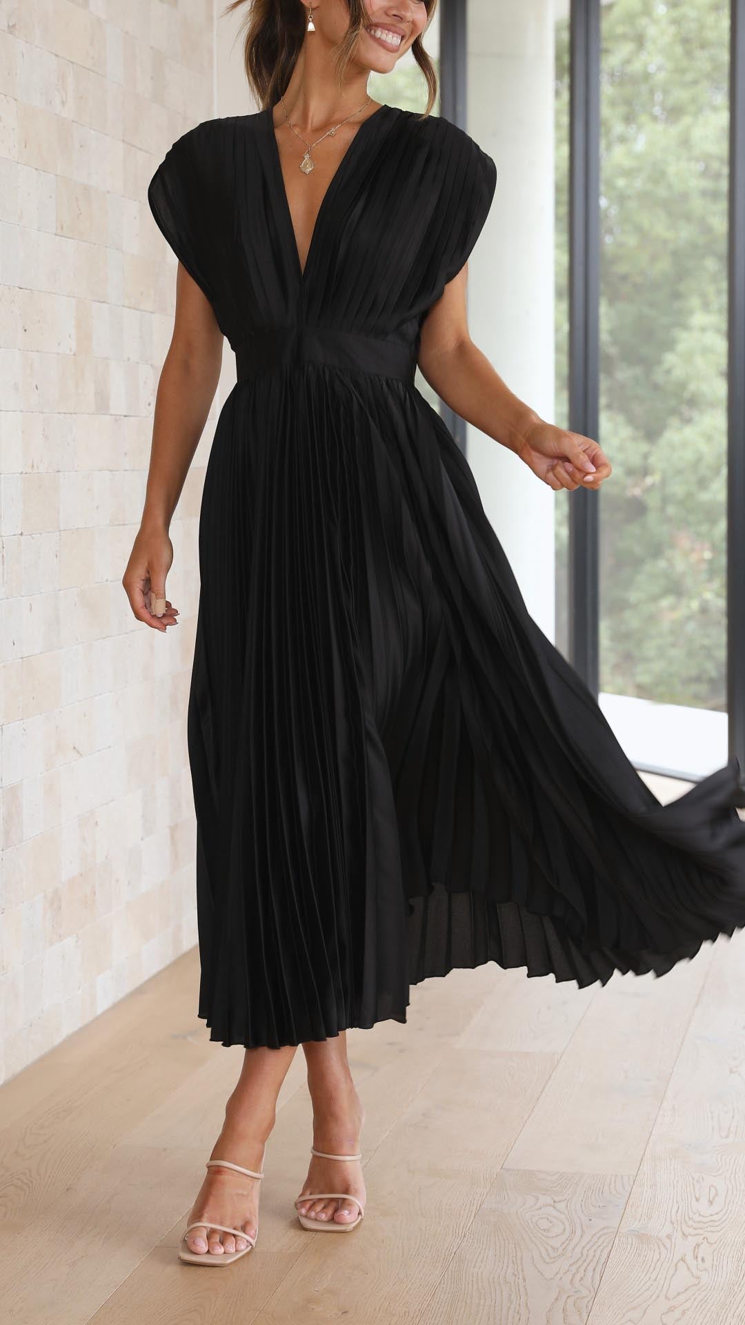 Dress For Women | V-Neck Pleated Maxi