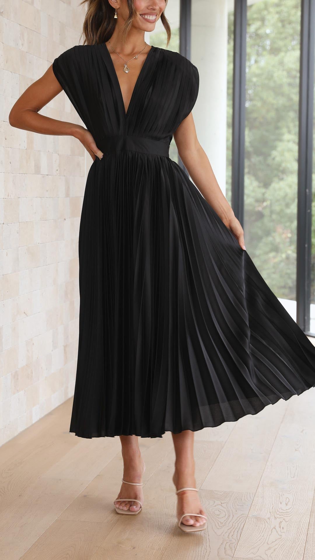 Dress For Women | V-Neck Pleated Maxi