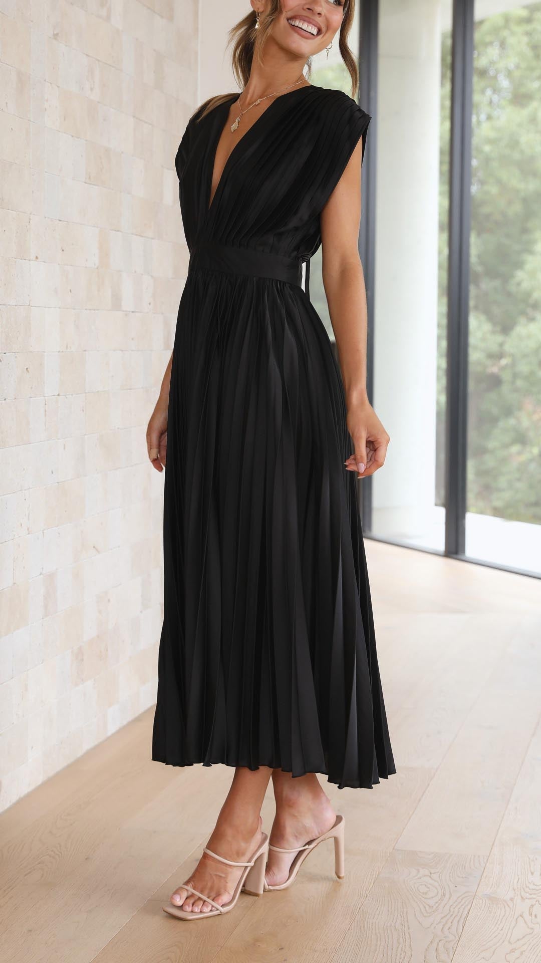 Dress For Women | V-Neck Pleated Maxi