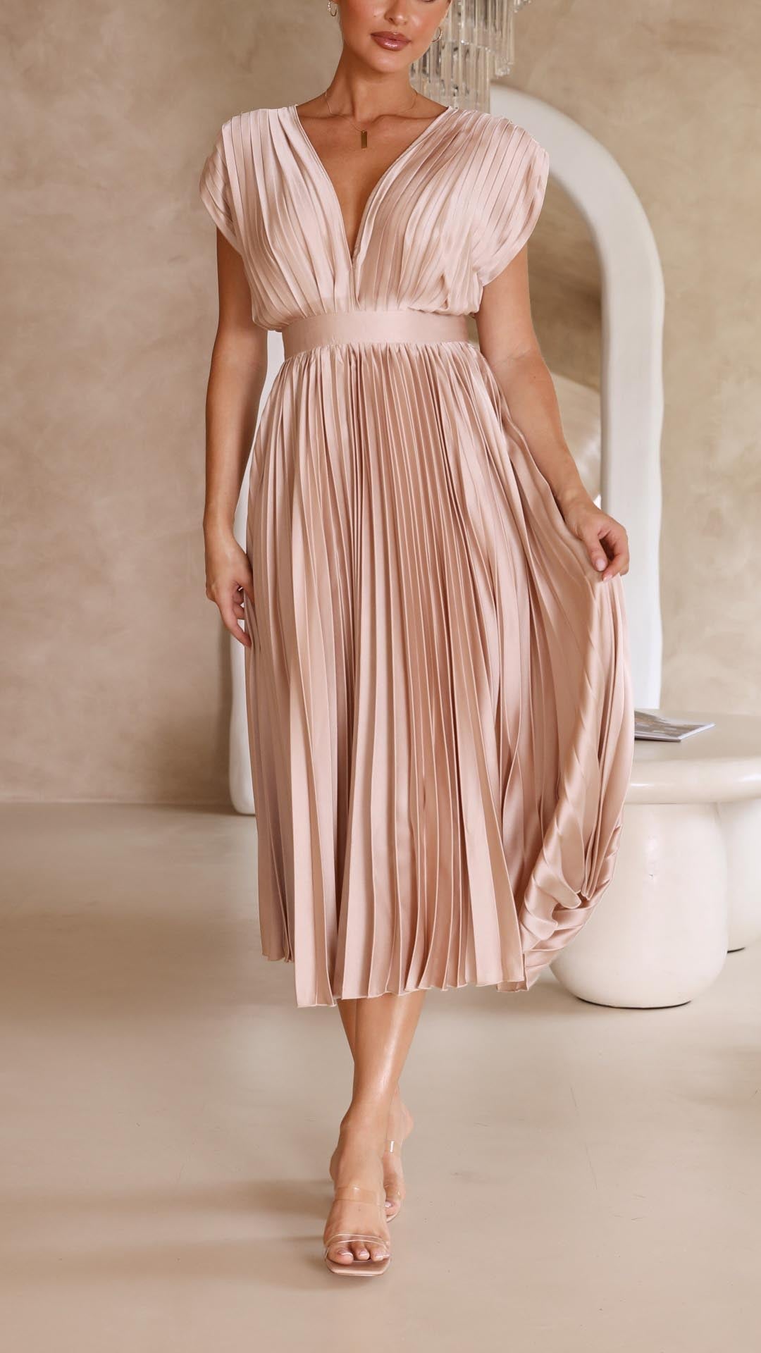 Dress For Women | V-Neck Pleated Maxi