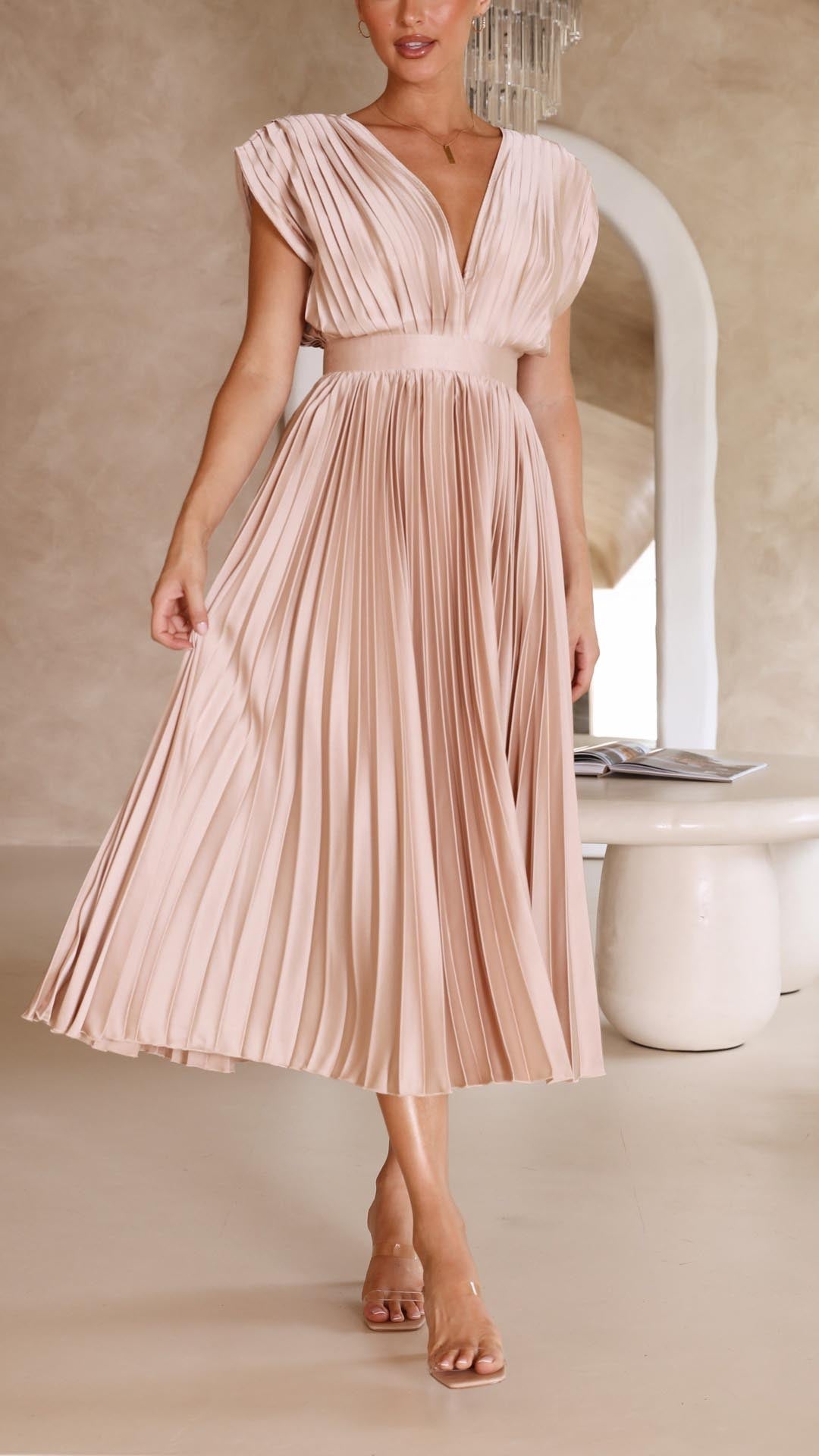 Dress For Women | V-Neck Pleated Maxi