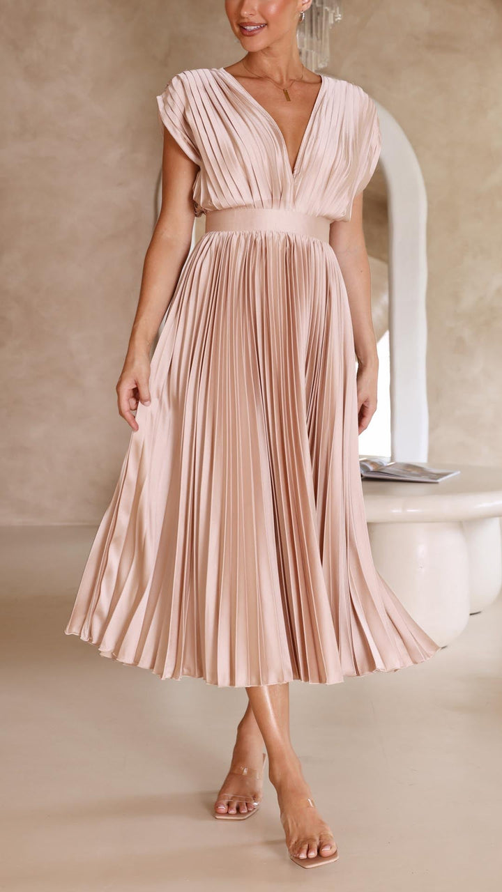 Dress For Women | V-Neck Pleated Maxi
