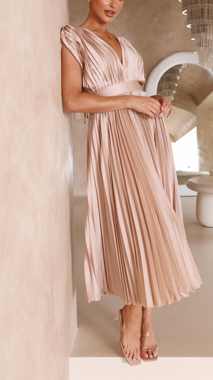 Dress For Women | V-Neck Pleated Maxi