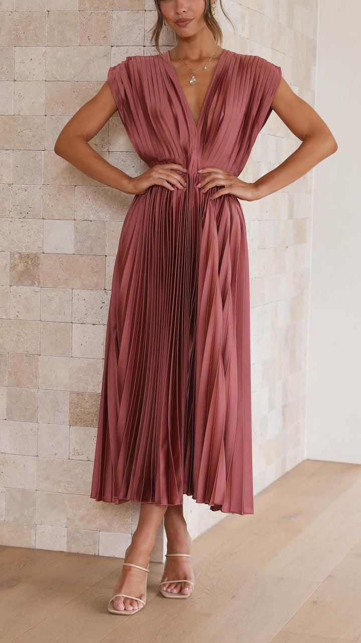 Dress For Women | V-Neck Pleated Maxi