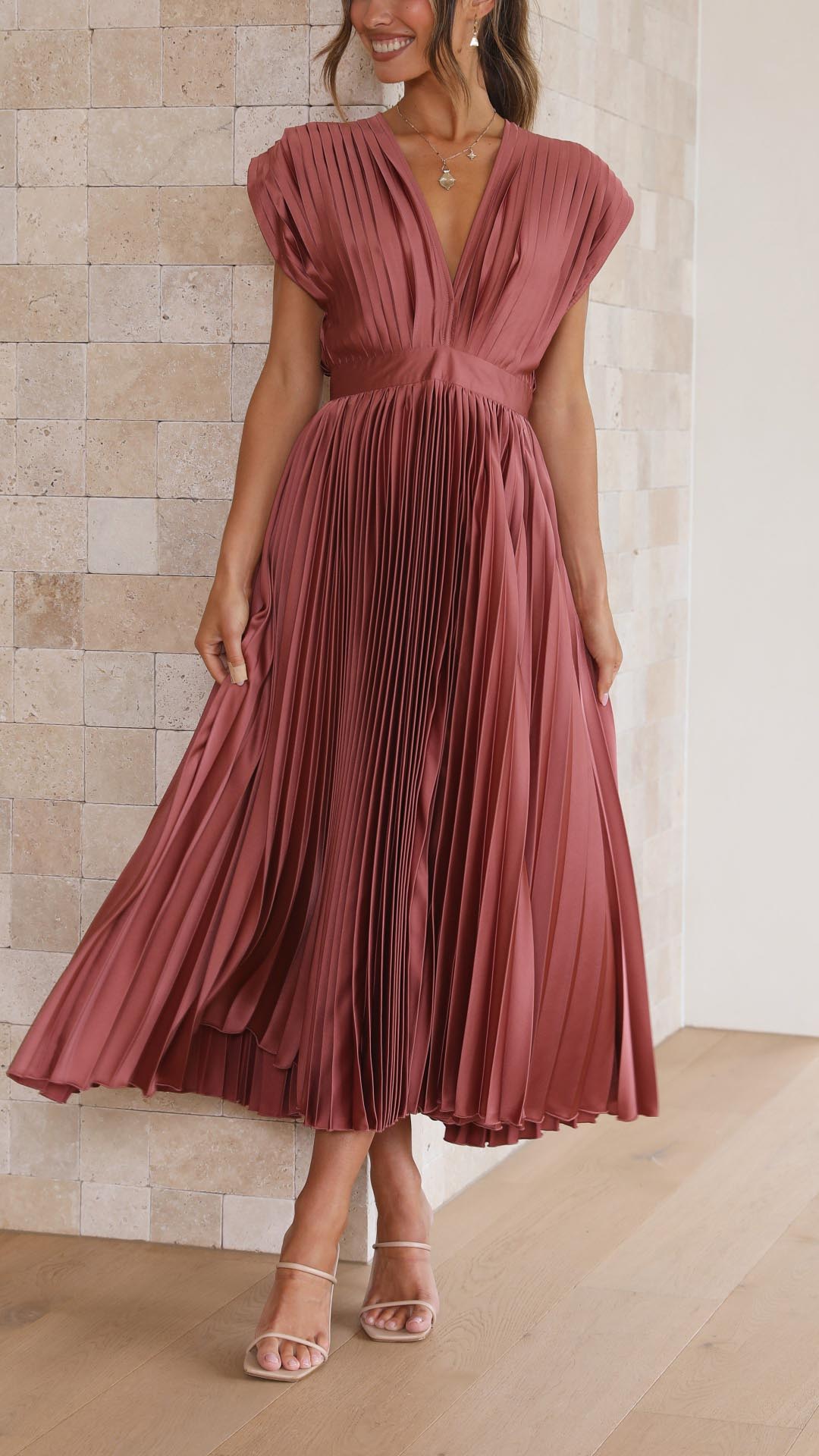 Dress For Women | V-Neck Pleated Maxi