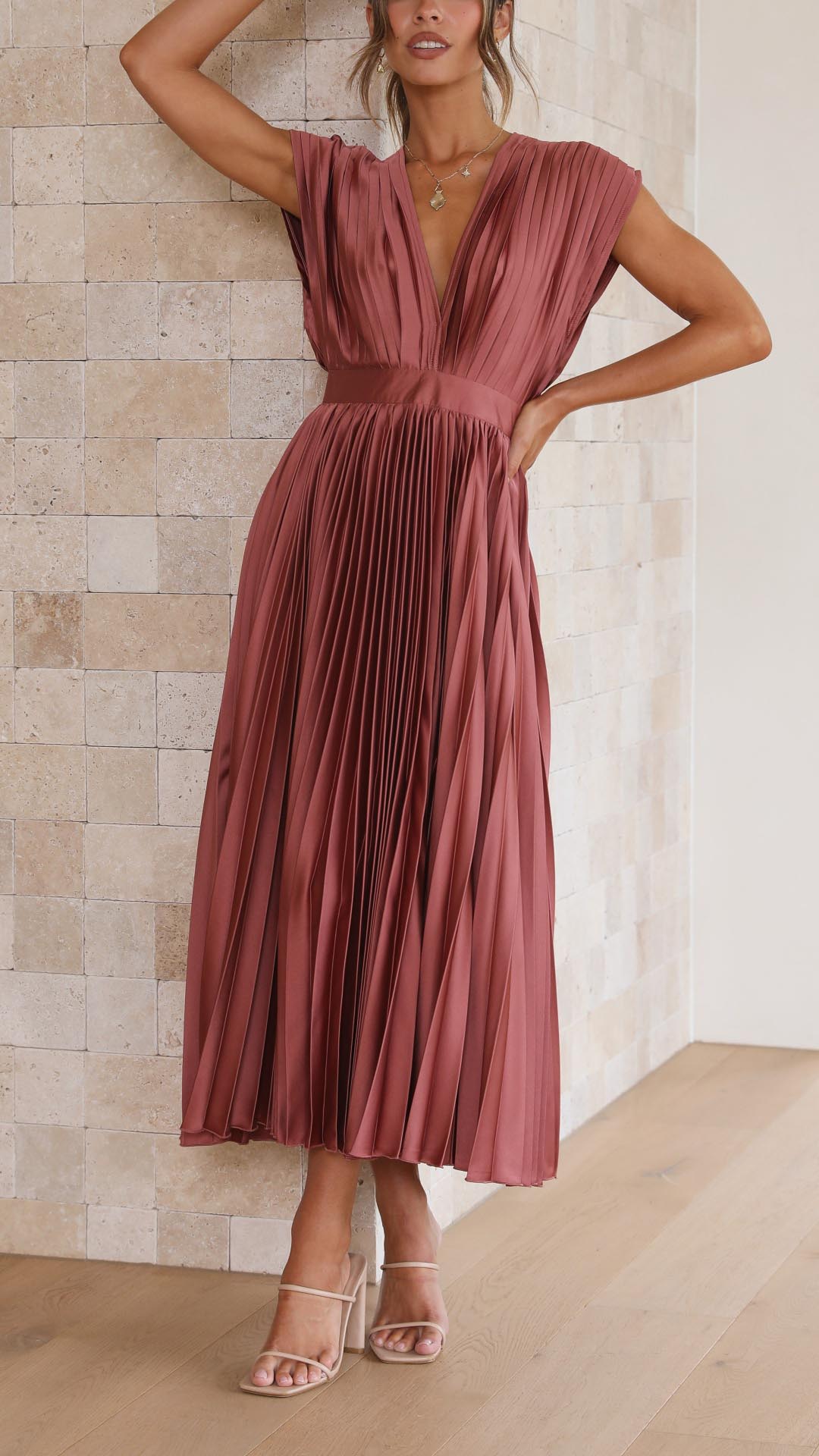 Dress For Women | V-Neck Pleated Maxi