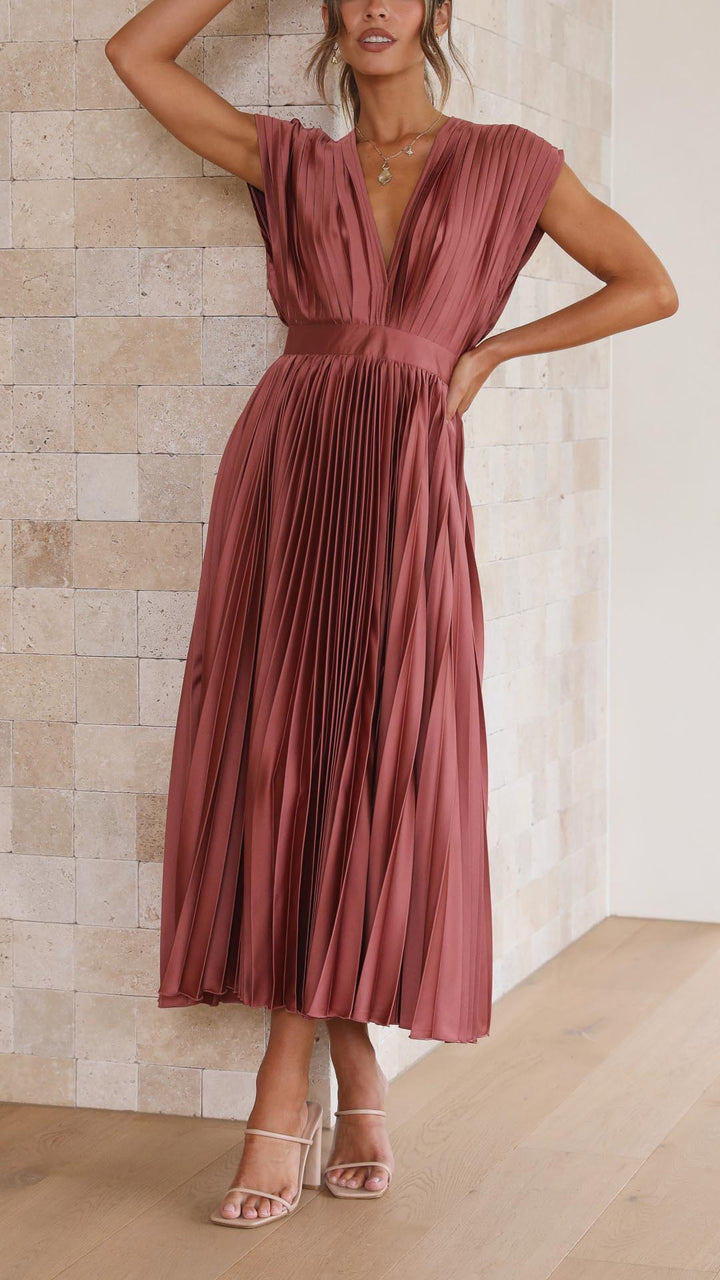 Dress For Women | V-Neck Pleated Maxi