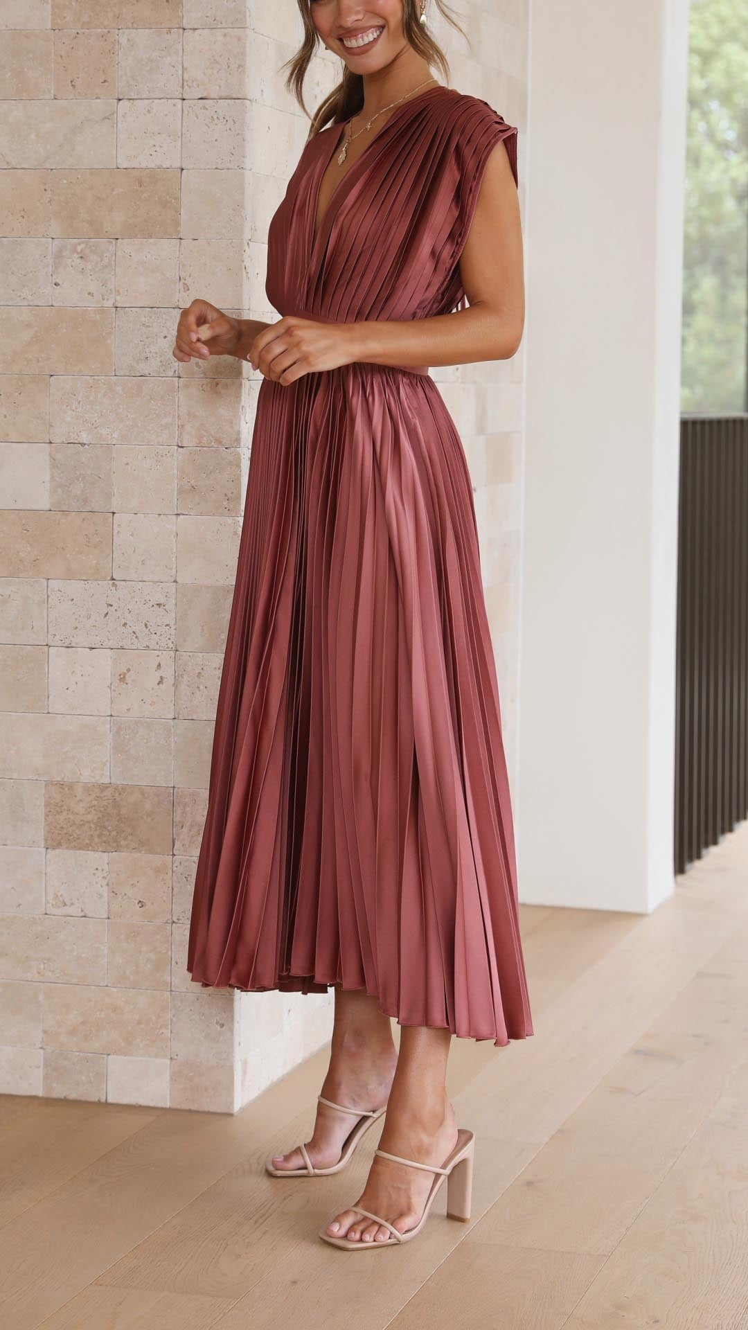 Dress For Women | V-Neck Pleated Maxi