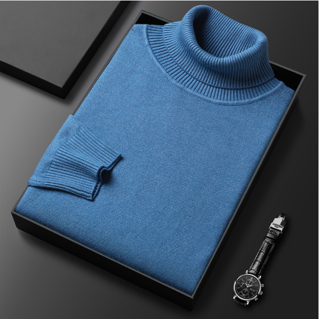 Folded solid ribbed turtleneck sweater with long sleeves