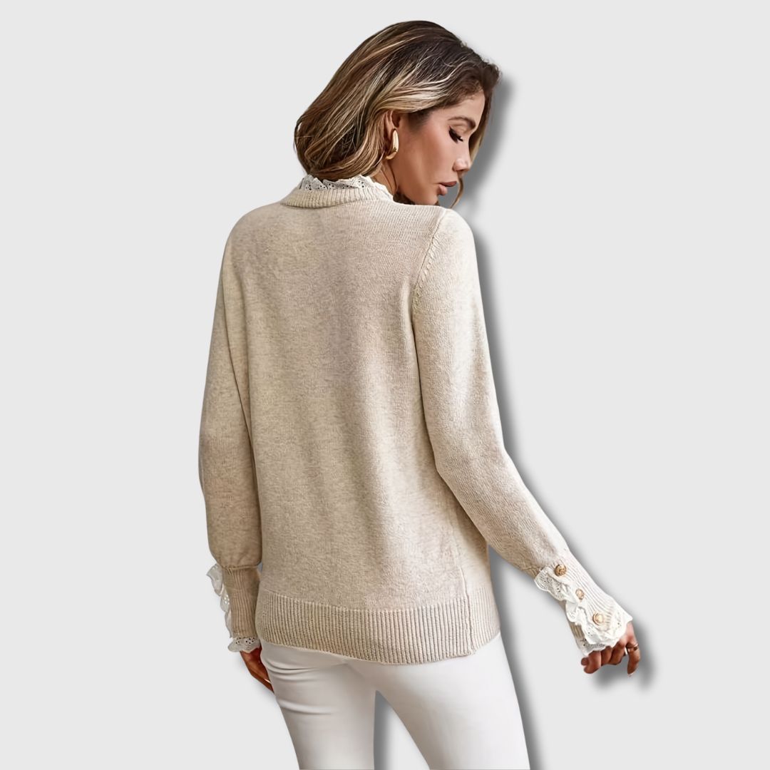 Sweater for Women | Crewneck with Eyelet Lace Ruffle Details