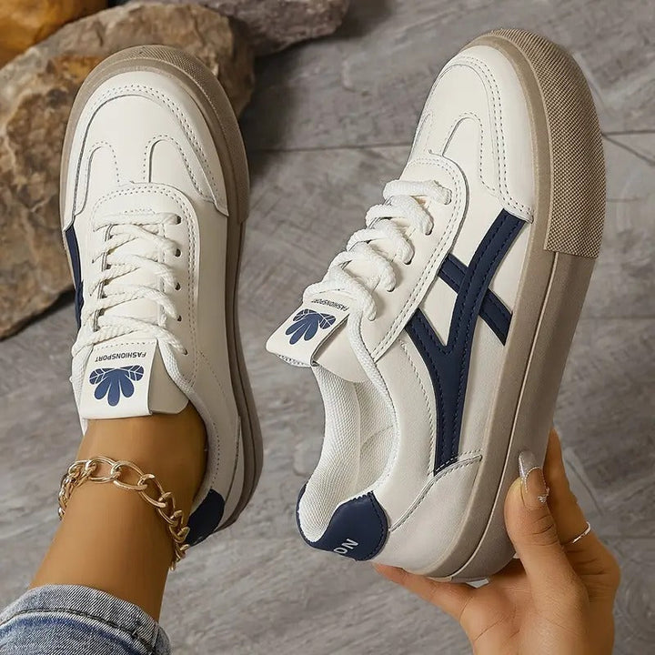 Women's retro lace-up sneakers with contrast side stripes and flat soles