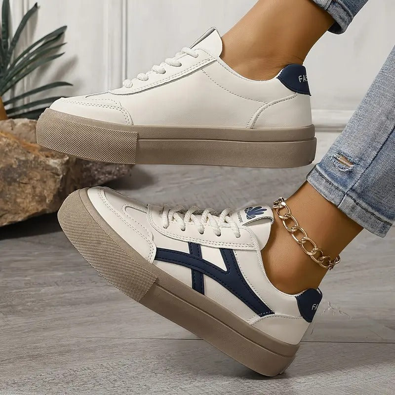 Women's retro lace-up sneakers with contrast side stripes and flat soles