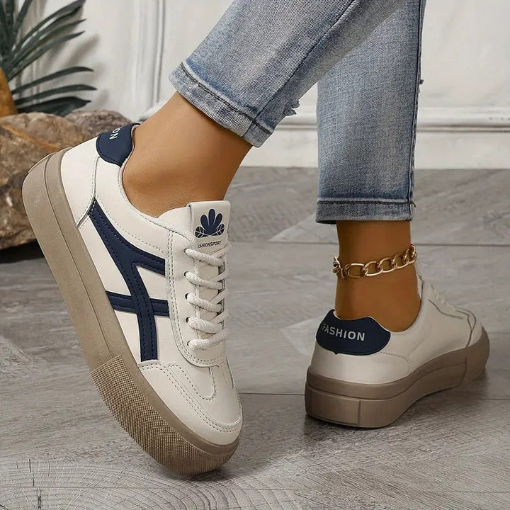 Women's retro lace-up sneakers with contrast side stripes and flat soles