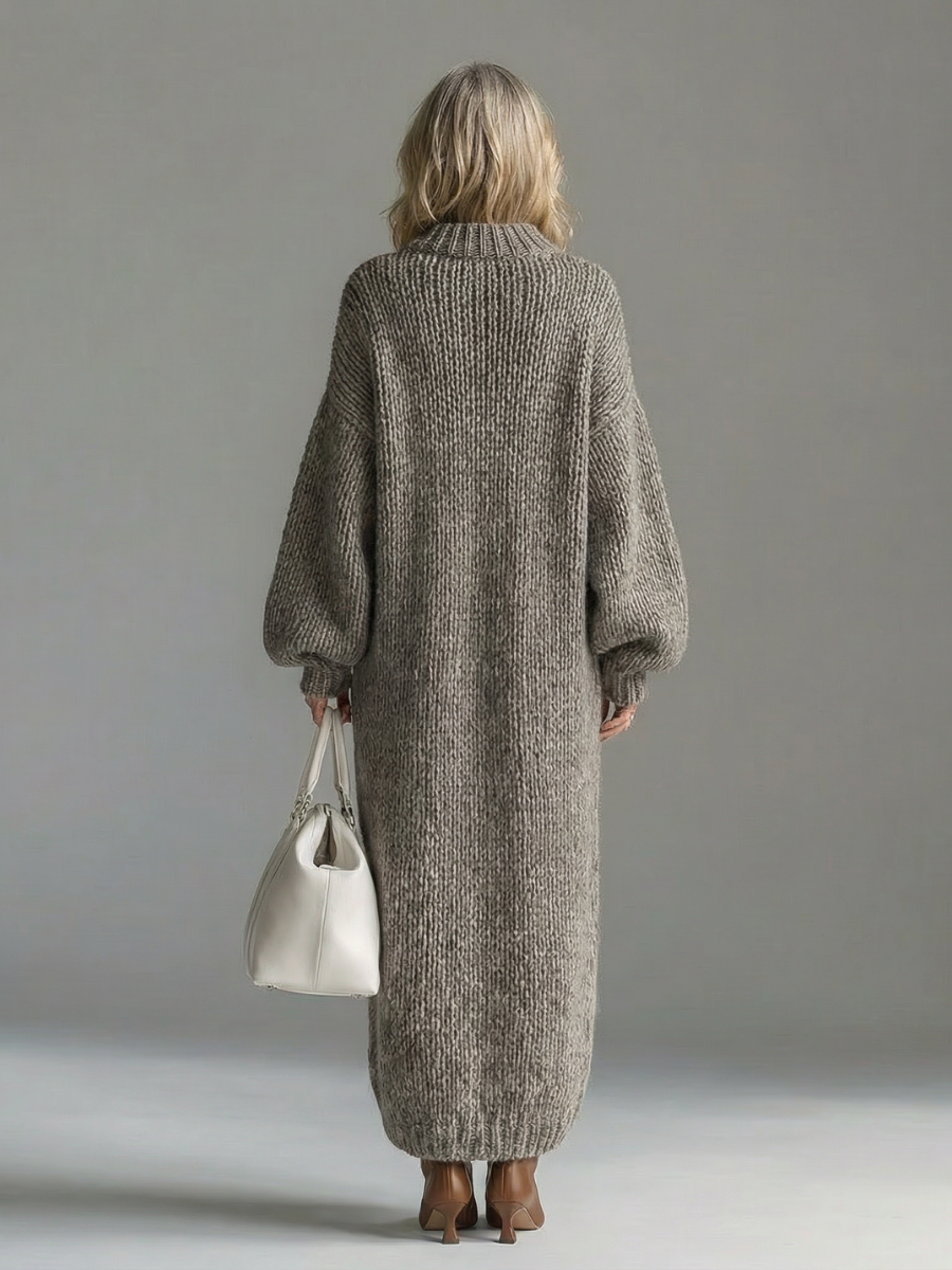 Women's textured knit maxi dress with crew neck and long balloon sleeves