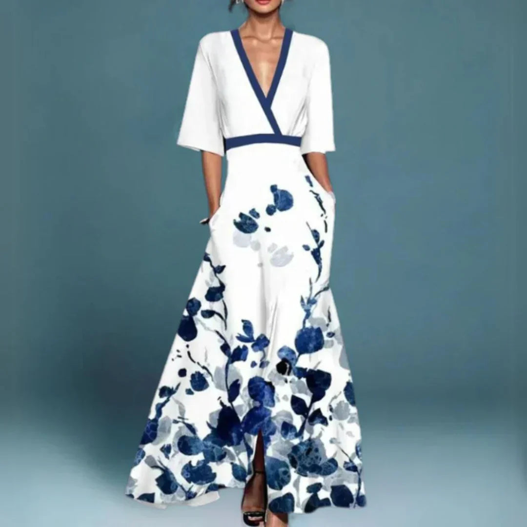 Dress For Women | V-Neck Floral Pattern Maxi