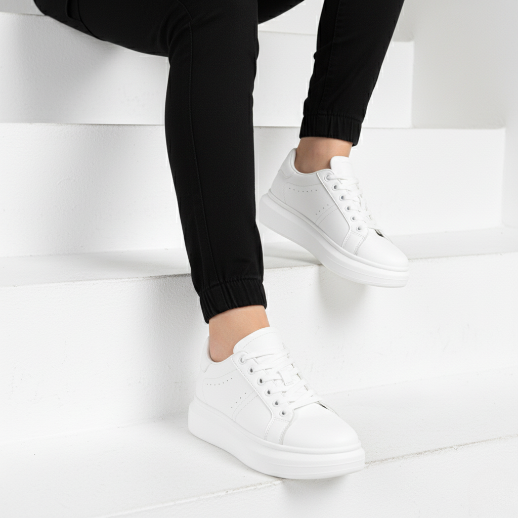 Low-top lace-up platform sneakers with a clean panelled design