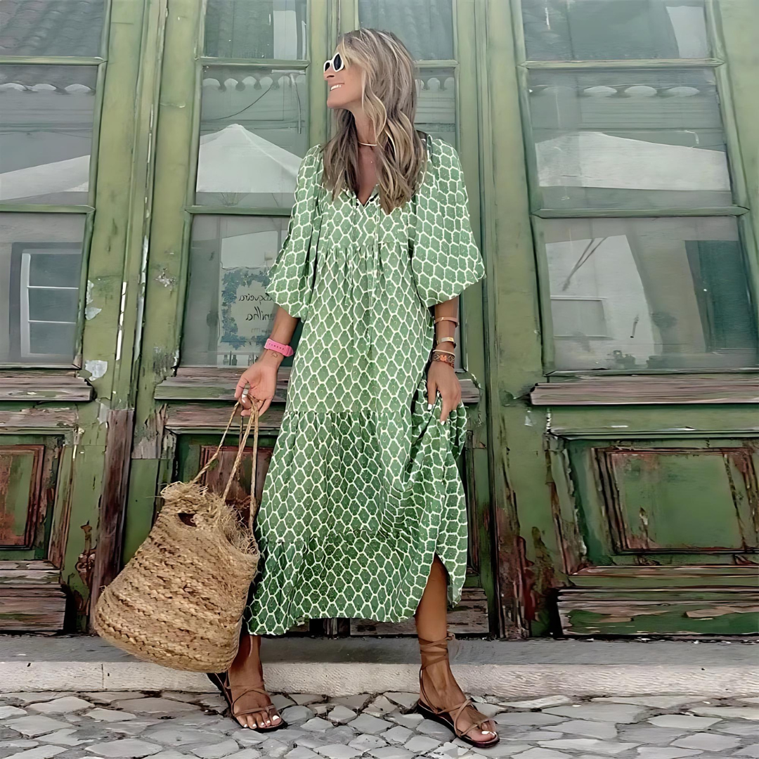 Dress For Women | V-Neck Printed Flowy Design