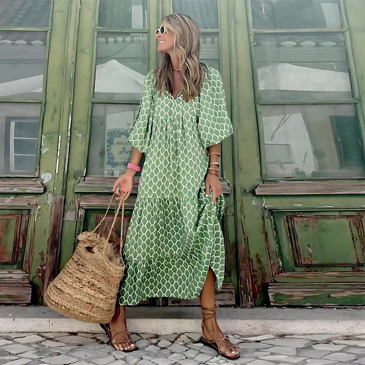 Dress For Women | V-Neck Printed Flowy Design