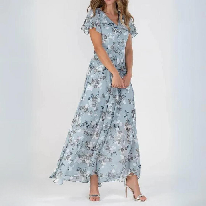 Women's Cocktail Maxi Dress | Flutter Sleeve V-Neck