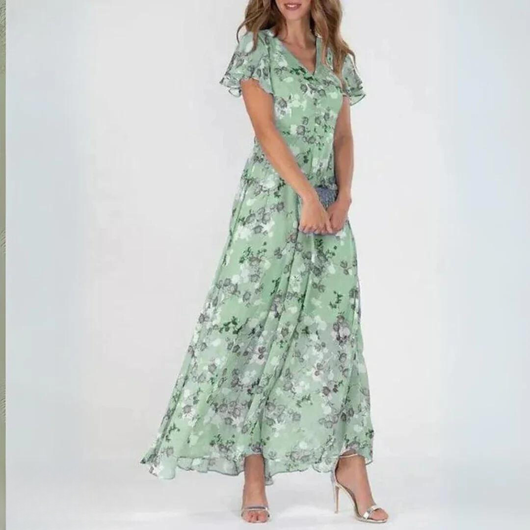 Women's Cocktail Maxi Dress | Flutter Sleeve V-Neck