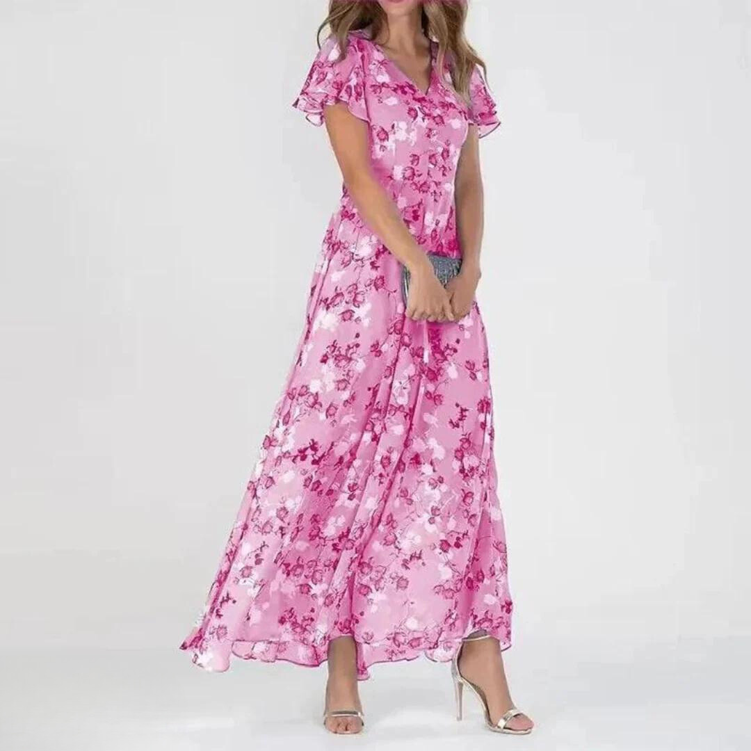 Women's Cocktail Maxi Dress | Flutter Sleeve V-Neck