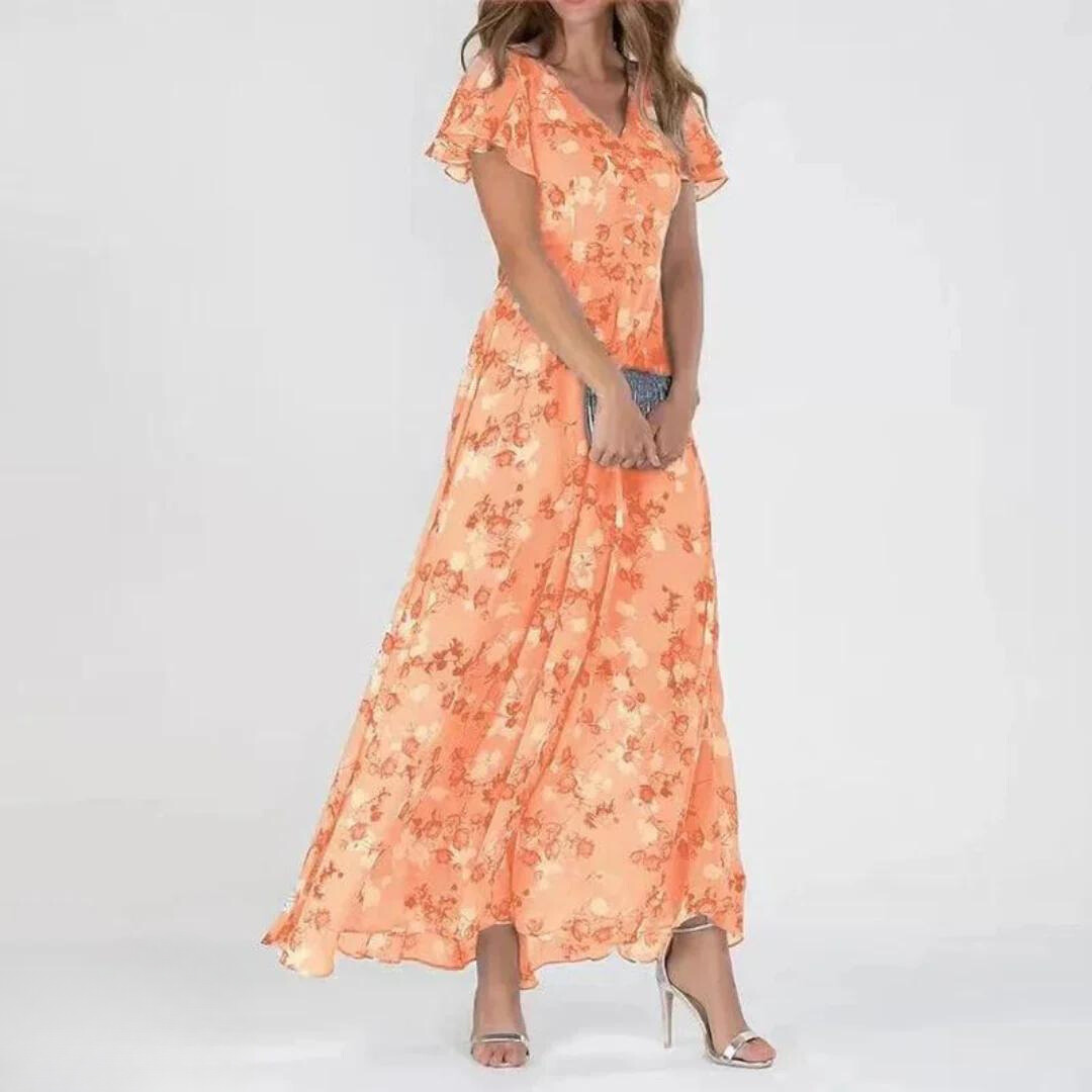 Women's Cocktail Maxi Dress | Flutter Sleeve V-Neck