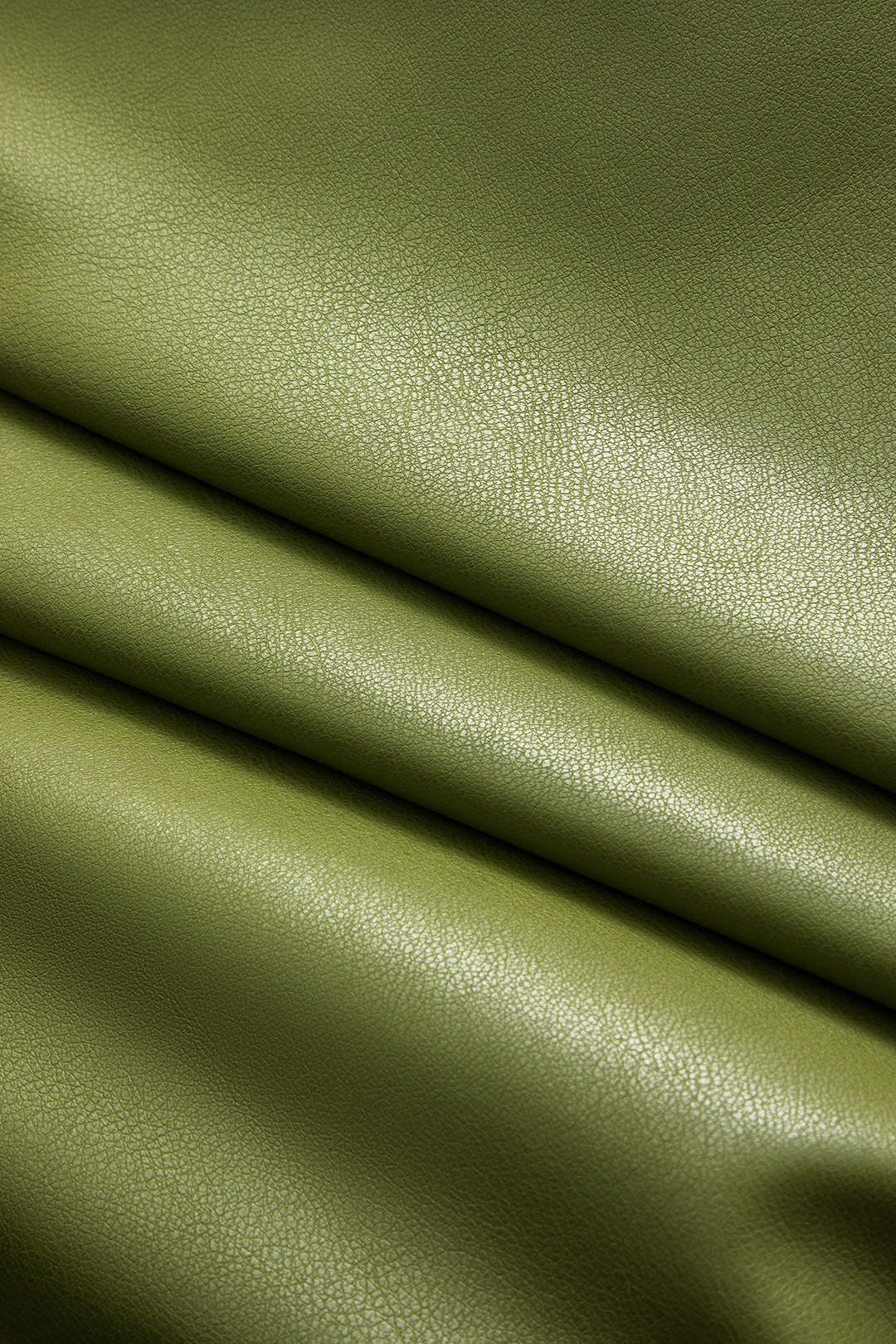 Green faux leather utility jacket with spread collar, zip front and pockets