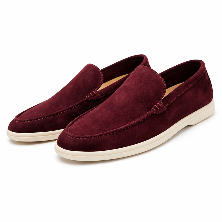 Unisex slip-on loafers with moc toe stitching and flat soles