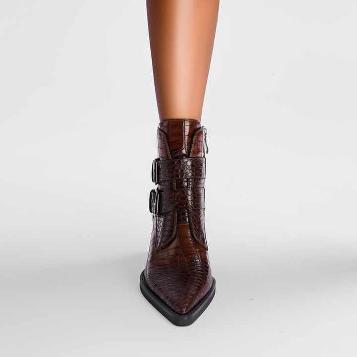 Boots For Women | Textured Upper Buckle Ankle Style