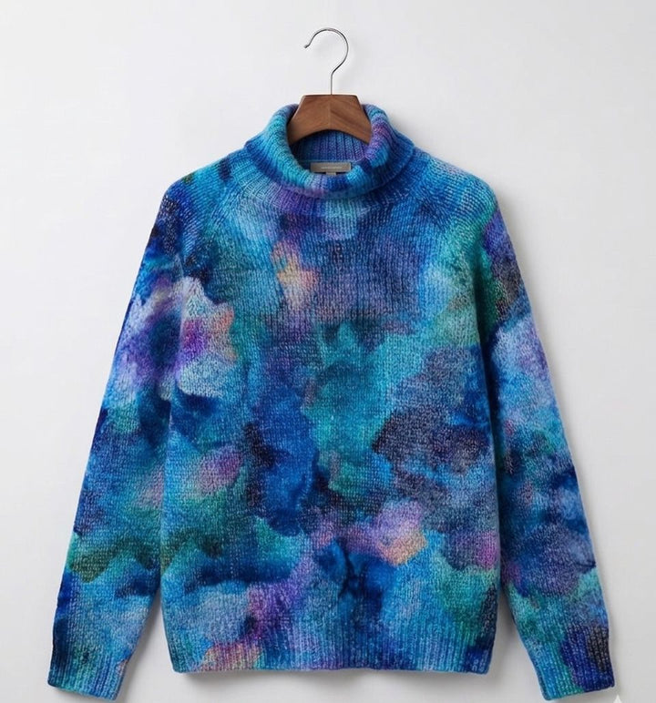 Women's long-sleeve patterned turtleneck jumper with ribbed trims