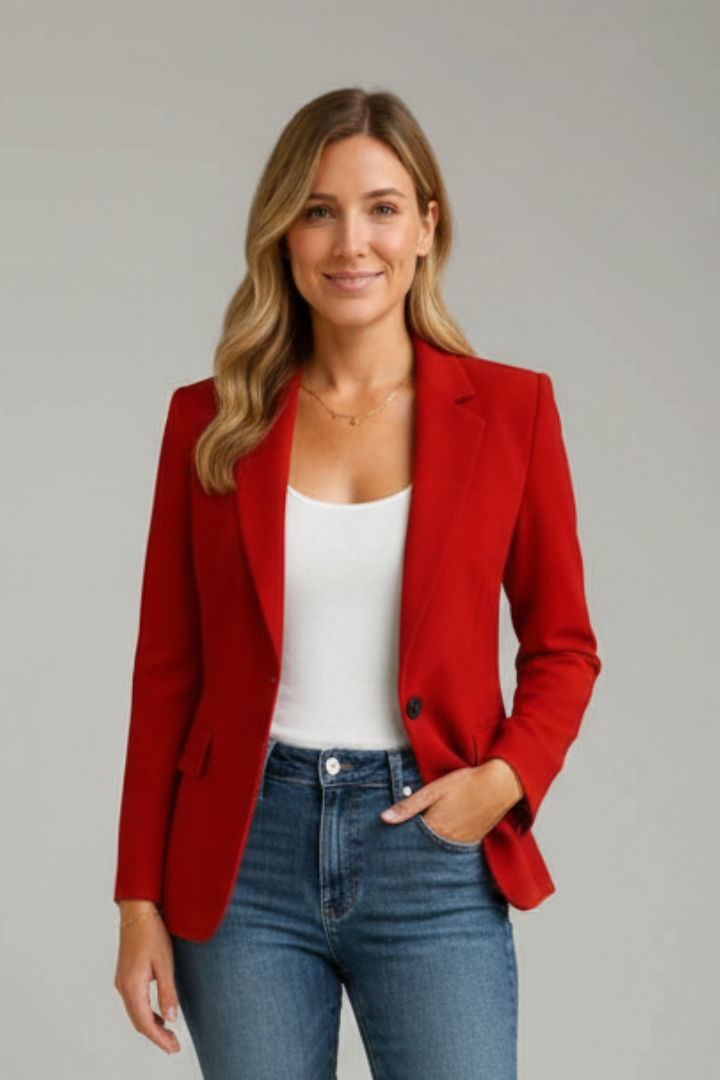 Women's tailored blazer with notched lapels, long sleeves and flap pockets