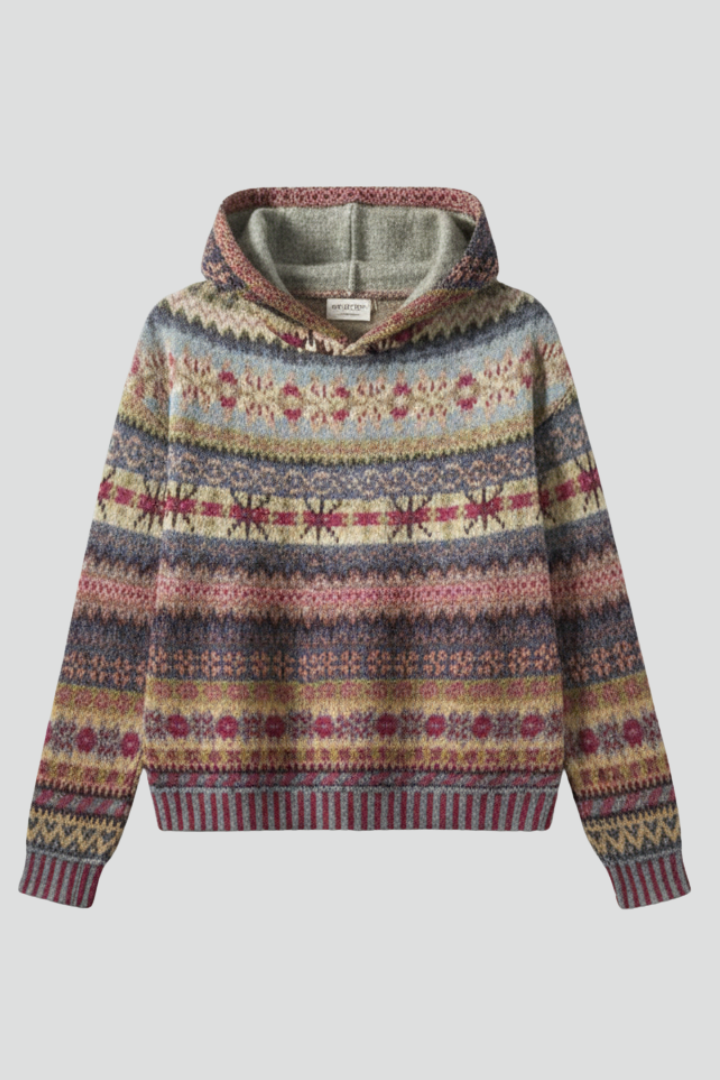 Women's striped hooded sweater with long sleeves and ribbed trims