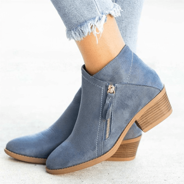 Boots For Women | Rounded Toe Zipper Ankle Heel Style