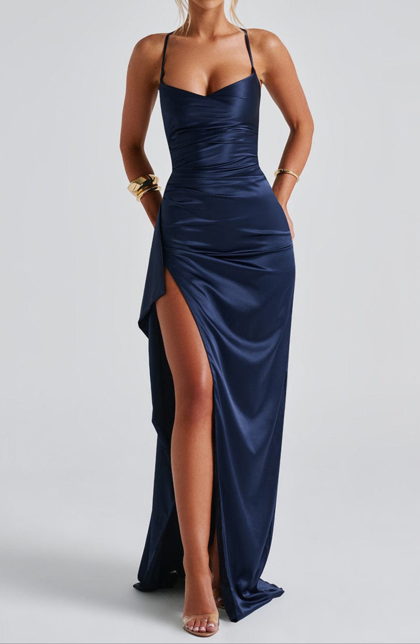 Women's Black Tie Maxi Dress | Spaghetti Strap Navy