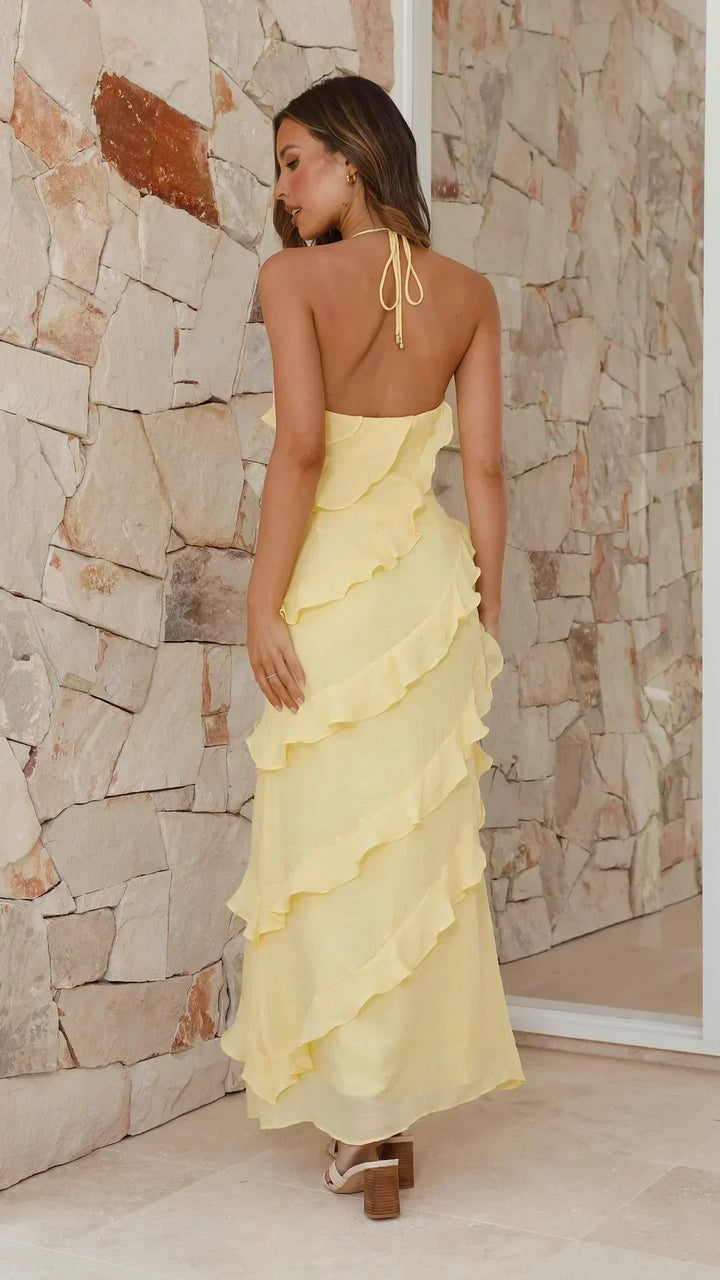 Women's Maxi Sundress | Halter Ruffled Tiered